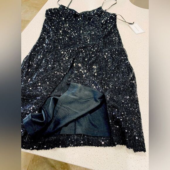 1.STATE Black Sequin Mini Dress Size 8 NWT Party Holiday Cocktail Glam - Picture 6 of 13